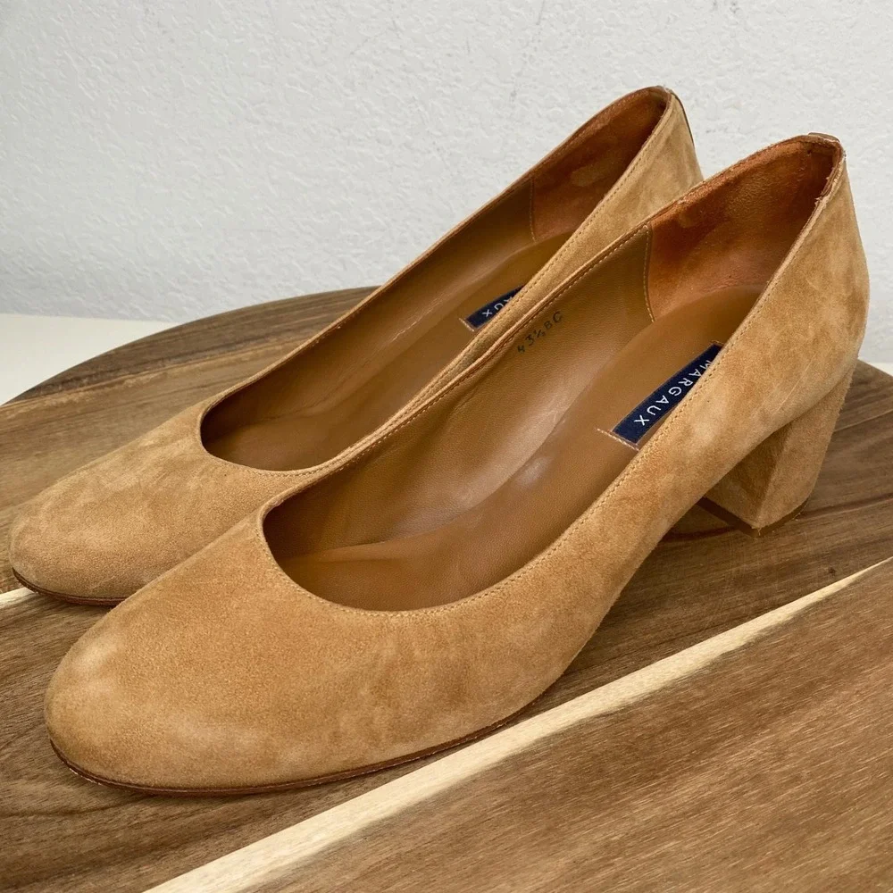 Margaux The Heel Tan Suede Block Heel Pumps Shoes Classic Quiet Luxury Size 11.5